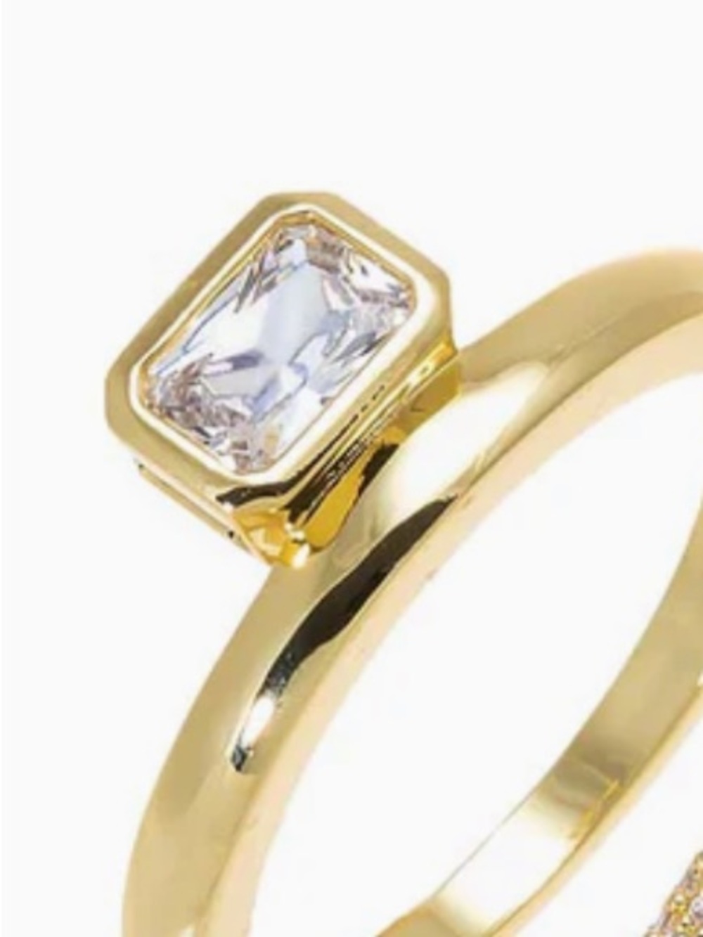Adina Eden Gold Band Ring with Clear CZ Bezel Stone NEW